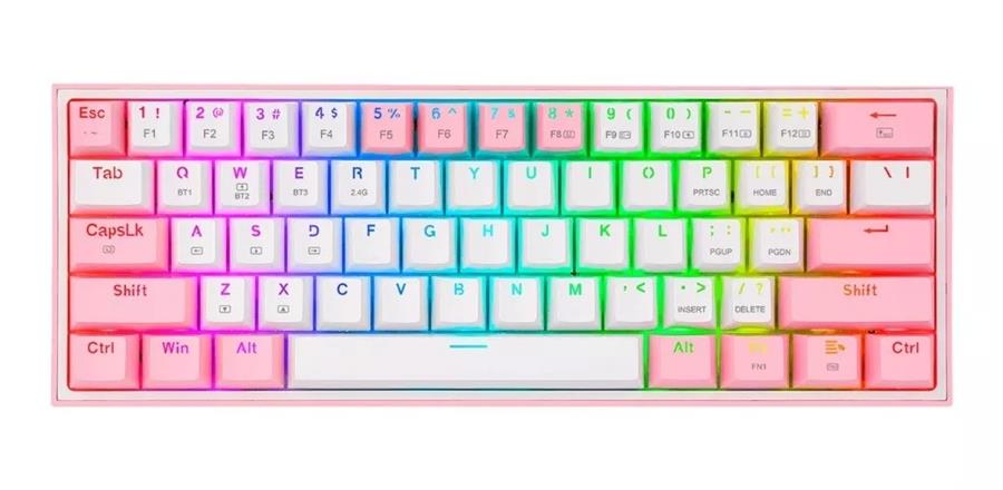 Teclado Redragon Fizz White/Pink K616 Wireless RGB Outemu RED US MEC 60%