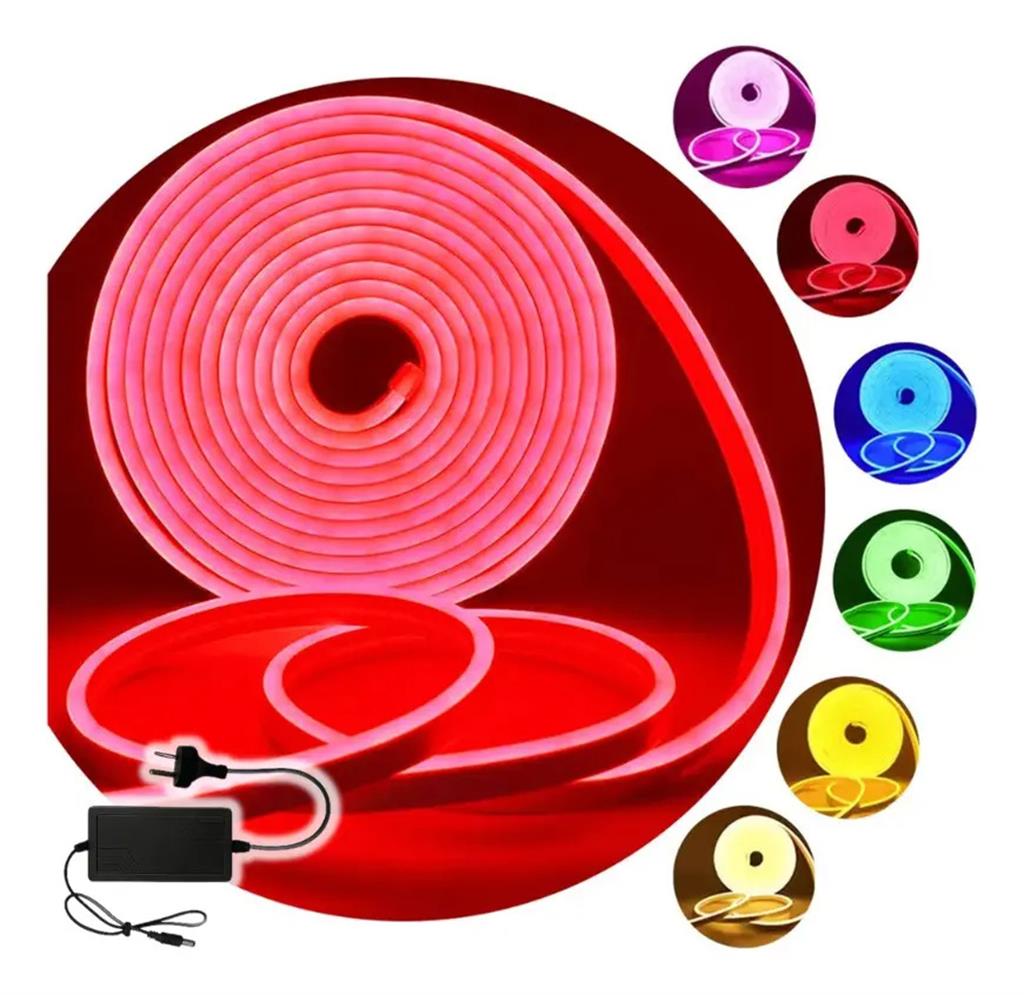 Kit Manguera Luz Neon 5 Mts + Fuente + Ficha 12v Exterior Interior Rojo