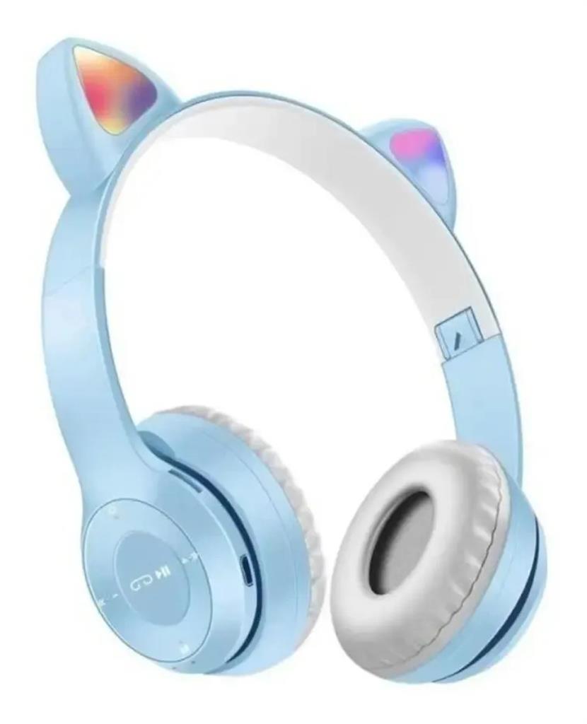 Auricular Orejas Gatito Bluetooth Celeste