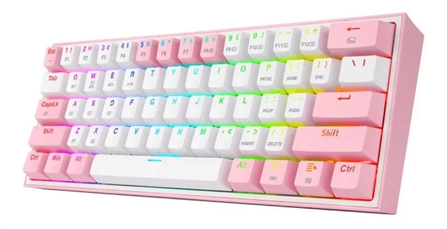 Teclado Redragon Fizz White/Pink K616 Wireless RGB Outemu RED US MEC 60%